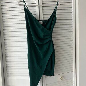 Honey and Rosie Spaghetti Strap V-Neck Asymmetric Bodycon Dress, Large, Green